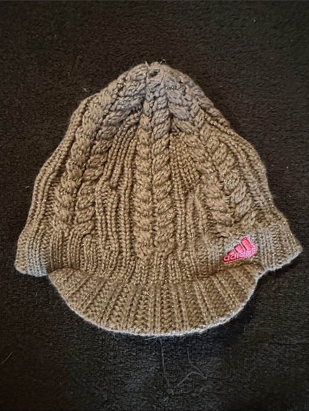 adidas Grey Cable Knit Visor Hat with Pink Logo